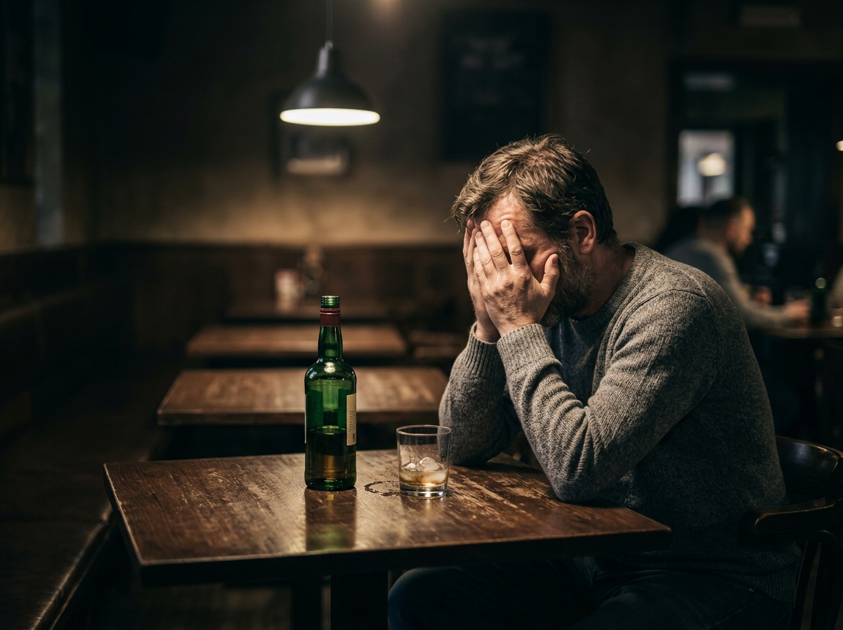 Homem em sofrimento devido ao alcoolismo