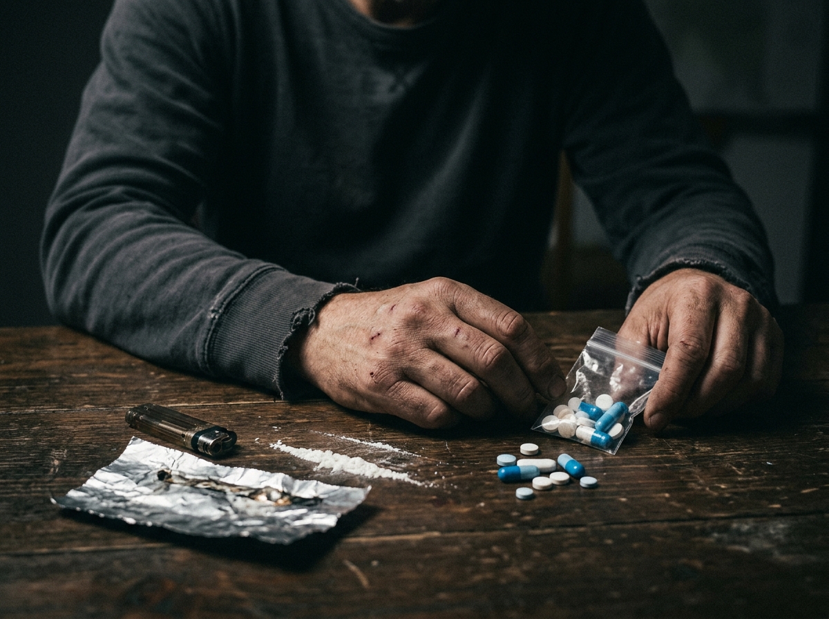 Mãos de pessoa com drogas